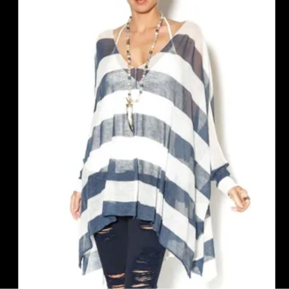 NEW W/TAGS Free People Lifesaver Pullover XS/S Blue Stripe Knit Dolman Oversized - Picture 2 of 14
